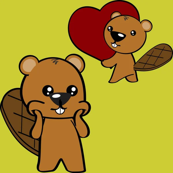 Chibi Cute Baby Beaver Cartoon Set Pack Sammlung Vektorformat — Stockvektor