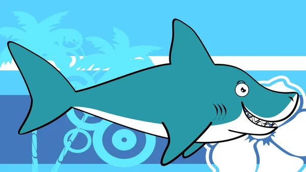 Tiburón Dibujos Animados Fondo Tropical Formato Vectorial Muy Fácil Editar — Vector de stock