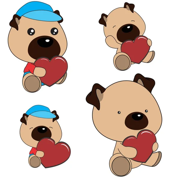 Zitten Baby Varken Hond Cartoon Houden Liefde Rood Hart Pack — Stockvector