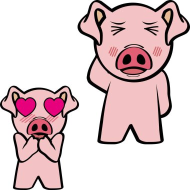 Chibi pembe domuz çizgi film ifadeleri vektör biçiminde resimleme paketleyin
