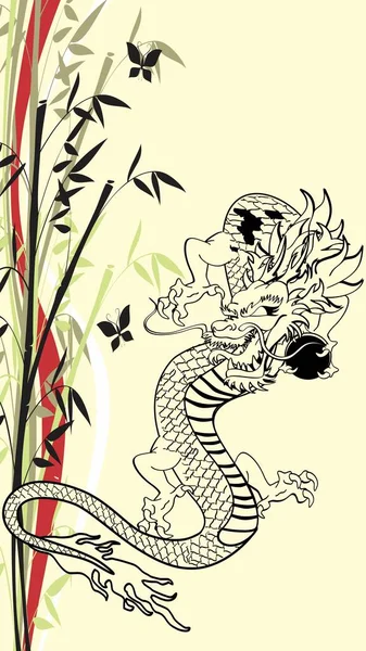Japanische Asiatische Drachen Tätowierung Hintergrund Illustration Vektorformat — Stockvektor