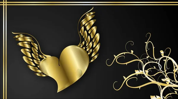 Luxury Winged Golden Heart Background Illustration — Foto Stock