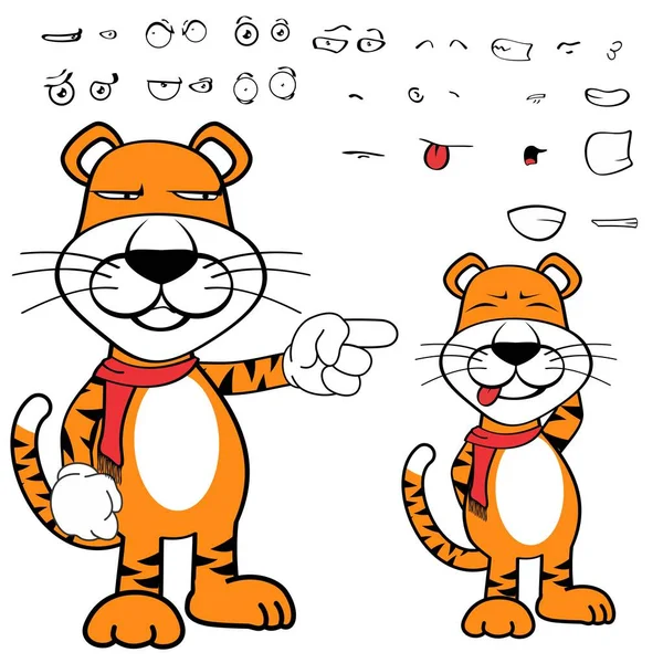 Funny Standing Tiger Cartoon Kawaii Expressions Pack Vector Format — Image vectorielle