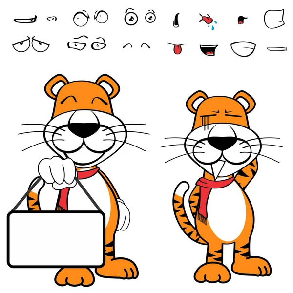 Funny Standing Tiger Cartoon Kawaii Expressions Pack Vector Format — Stock Vector