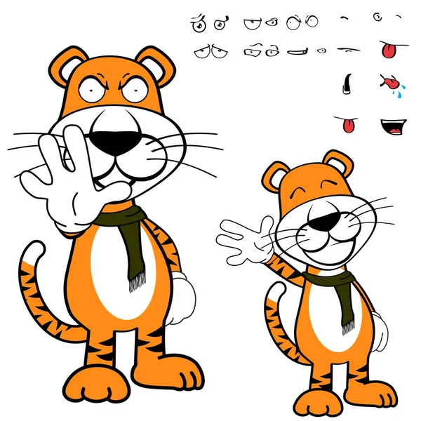 Funny Standing Tiger Cartoon Kawaii Expressions Pack Vector Format — Stock Vector