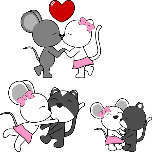 Mouse Cat Couple Cartoon Vector Format — 图库矢量图片