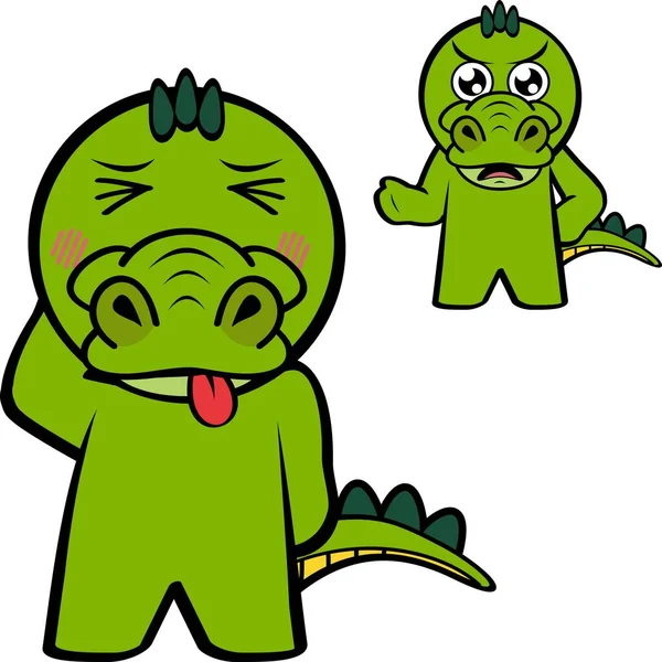 Funny Crocodile Cartoon Kawaii Expressions Pack Vector Format — 스톡 벡터