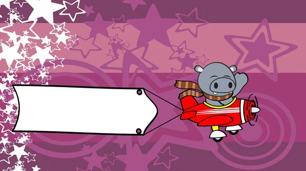 Cute Little Hippo Cartoon Airplane Pilot Billboard Background Vector Format - Stok Vektor