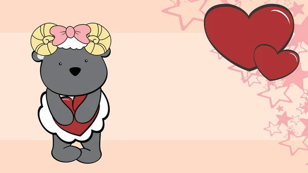 Ram Girl Cartoon Holding Valentines Heart Illustration Background Vector Format — стоковый вектор