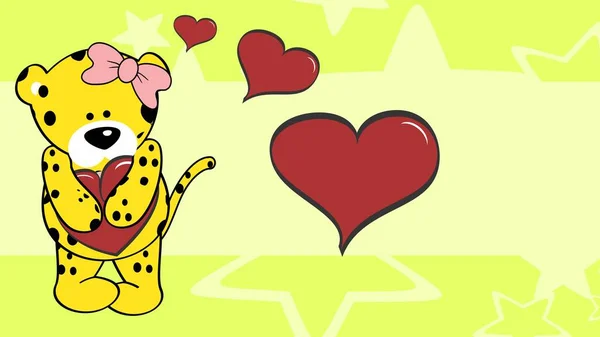 Leopard Girl Cartoon Holding Valentines Heart Illustration Background Vector Format — стоковый вектор