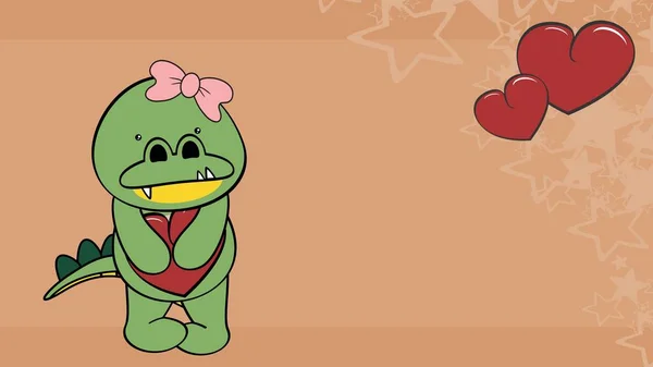Crocodile Girl Cartoon Holding Valentines Heart Illustration Background Vector Format — Vector de stock