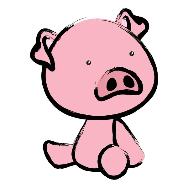 Baby Piggy Cartoon Crayon Drawing Style Illustration Vector Format — Stock Vector