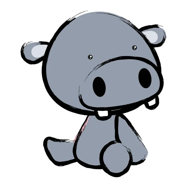 Baby Hippo Cartoon Crayon Drawing Style Illustration Vector Format — Vetor de Stock