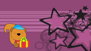 baby squirrel chibi cartoon background holding gift box vector format