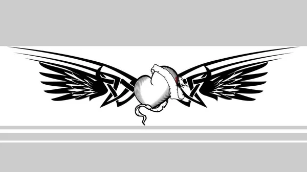 Tribal Winged Heart Tattoo Illustration Background Vector Format — Vetor de Stock