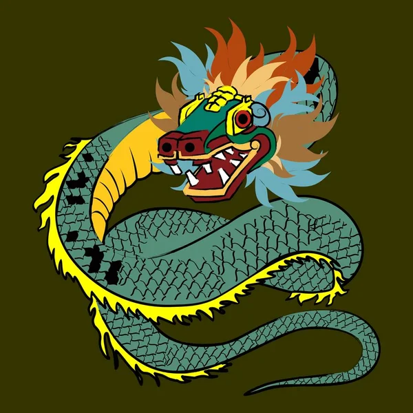 Prehispanic Mexican God Quetzalcoatl Feathered Serpent Illustration Vector Format — Image vectorielle