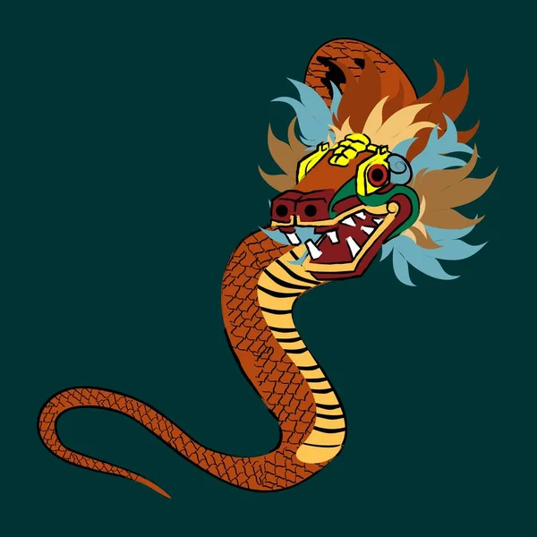 Prehispaniczny Meksykański Bóg Quetzalcoatl Pierzasty Wąż Ilustracja Formacie Wektorowym — Wektor stockowy