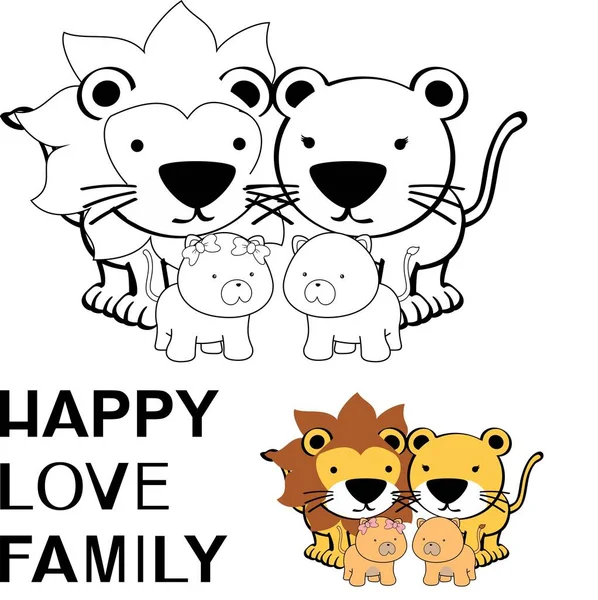 Roztomilý Šťastný Lví Rodinný Kreslený Film Vektor Barevného Ilustrace — Stockový vektor