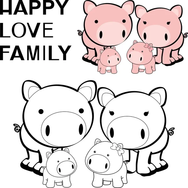 Cute Happy Piggys Family Cartoon Color Illustration Vector — Vector de stock