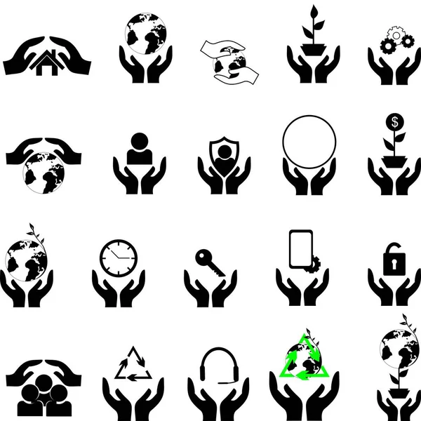 Isolated Black Support Eco Business Planet Icons Pack Illustration Vector — Vettoriale Stock