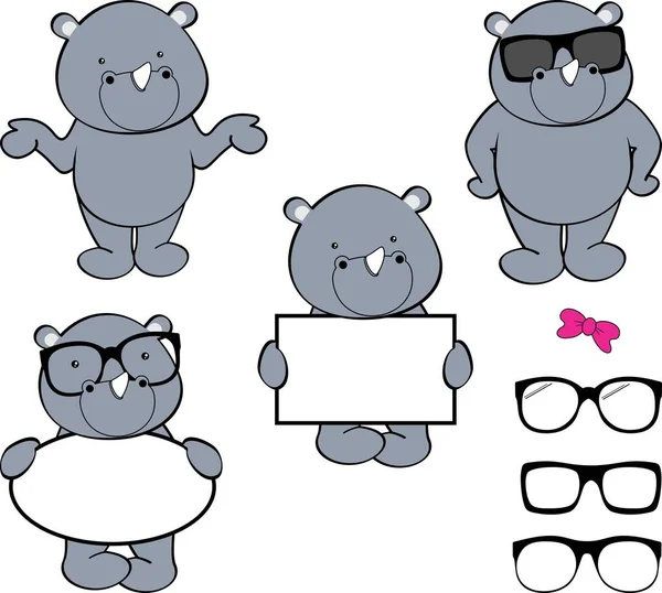 Chibi Rhino Kid Cartoon Billboard Glasses Pack Illustration Vector Format — 图库矢量图片