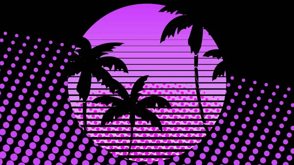 Summer Palms Silhouette Hawaii Background Postal Colorful Illustration Retro Style — Stockvektor