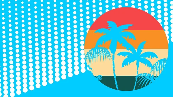 Summer Palms Silhouette Hawaii Background Postal Colorful Illustration Retro Style — Stockvektor