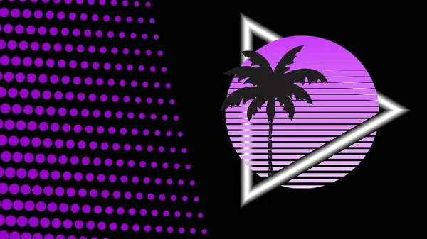 Summer Palms Silhouette Hawaii Background Postal Colorful Illustration Retro Style — Stockvektor