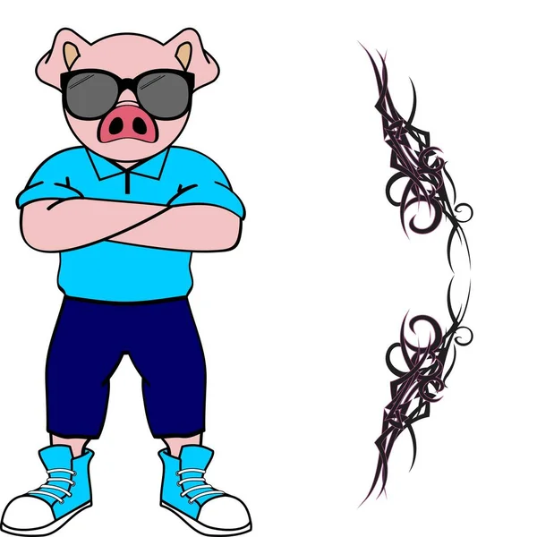 Stojící Prase Teen Karikatura Slunečními Brýlemi Hipster Styl Vektorovém Formátu — Stockový vektor