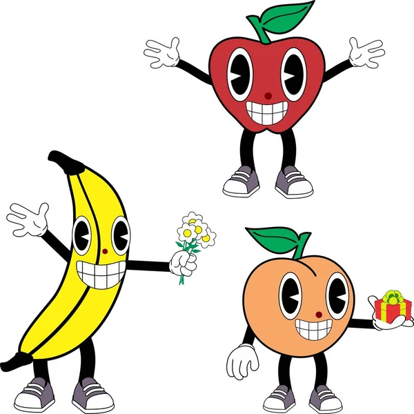 Fruits Cartoon Old Retro Style Cartoon Pack Vector Format — Stock Vector