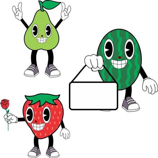 Fruits Cartoon Old Retro Style Cartoon Pack Vector Format — Stock vektor