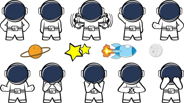 Niedlichen Astronauten Kind Cartoon Ausdrücke Pack Sammlung Vektorformat — Stockvektor