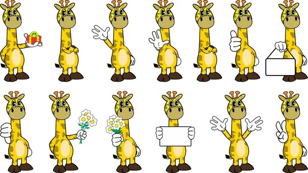 Giraffe Old Retro Style Cartoon Expressions Pack Vector Format — Vettoriale Stock