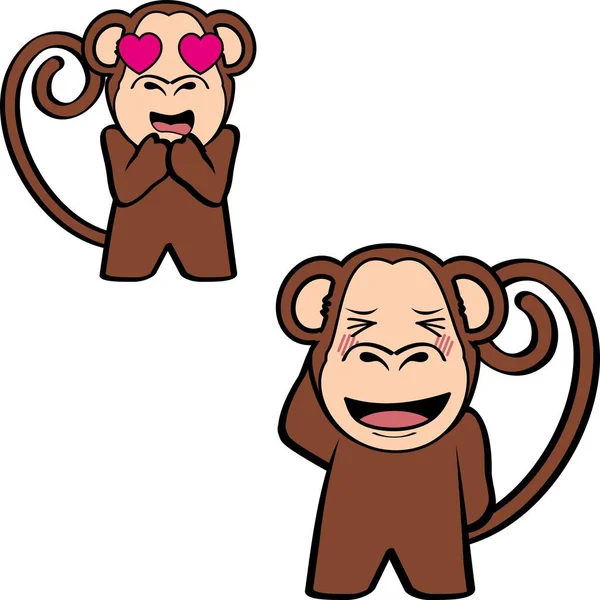 Funny Standing Monkey Cartoon Expressions Pack Illustration Vector Format — Image vectorielle