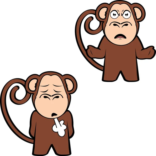 Funny Standing Monkey Cartoon Expressions Pack Illustration Vector Format — Image vectorielle
