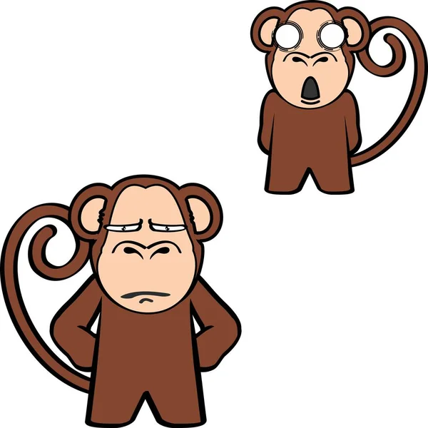Funny Standing Monkey Cartoon Expressions Pack Illustration Vector Format —  Vetores de Stock