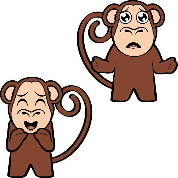Funny Standing Monkey Cartoon Expressions Pack Illustration Vector Format — Vetor de Stock