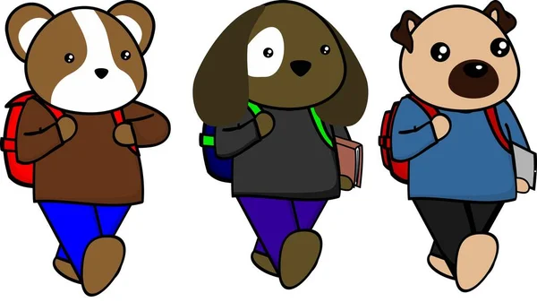 Cute Walking Character Animals Kids Cartoon Pack School Backpack Illustration — Image vectorielle