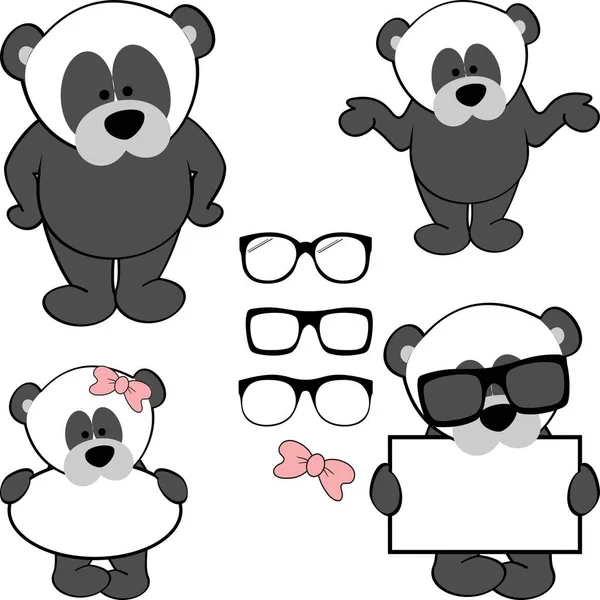 Chibi Panda Bear Kid Cartoon Billboard Glasses Pack Illustration Vector — стоковый вектор