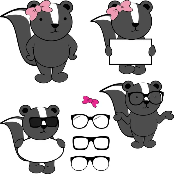 Chibi Skunk Kid Cartoon Billboard Glasses Pack Illustration Vector Format — Stock Vector
