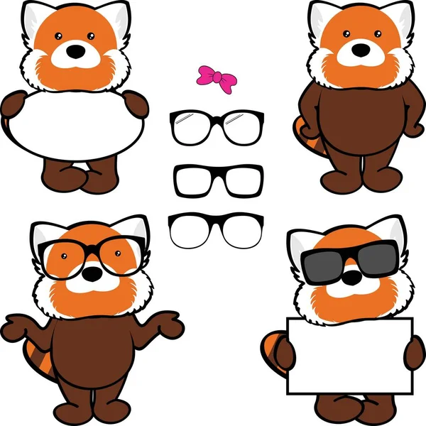 Chibi Red Panda Kid Cartoon Billboard Glasses Pack Illustration Vector — Image vectorielle