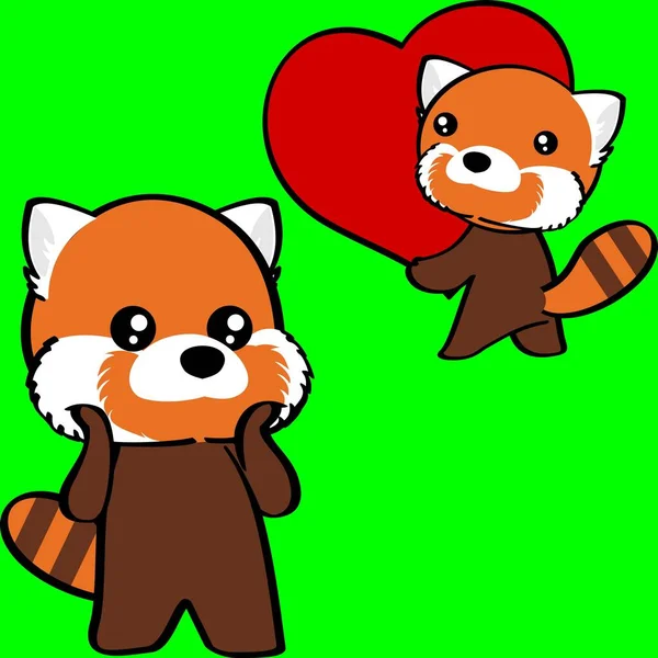 Chibi Little Baby Red Panda Cartoon Holding Valentine Red Heart — Stockový vektor