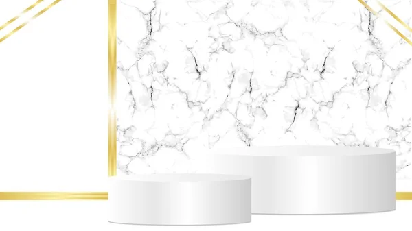 White Stand Mockup Marble Invitation Background Golden Details Vector Format — Vettoriale Stock