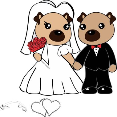 married pug dog couple cartoon set illustration in vector format