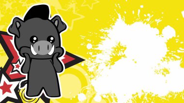 chibi kid boar sticker cartoon background poster illustration in vector format