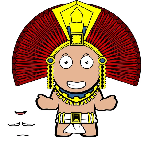 Funny Aztec Kid Mexican God Cartoon Set Vector Format — Stockvektor