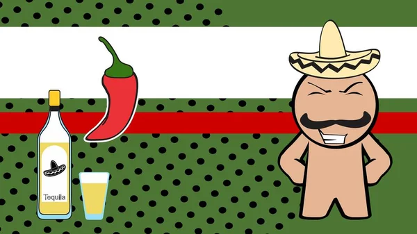 Funny Mexican Character Cartoon Background Mexican Hat Vector Format — Stok Vektör