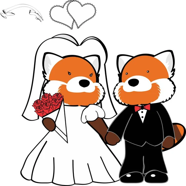 Married Red Panda Couple Cartoon Set Illustration Vector Format — Διανυσματικό Αρχείο