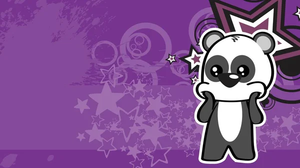 Chibi Kid Panda Bear Sticker Cartoon Background Poster Illustration Vector — Vector de stock