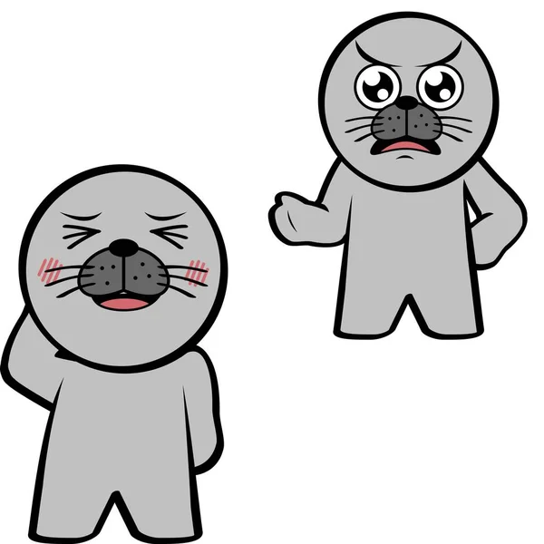 Angry Standing Chibi Seal Kid Character Cartoon Expressions Set Collection — Vettoriale Stock